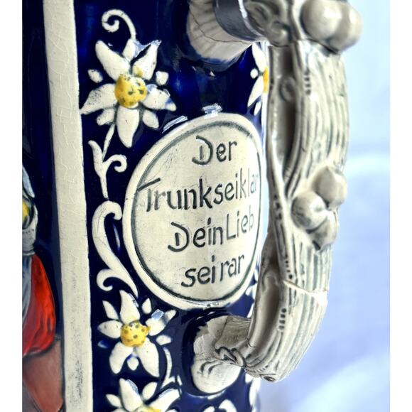 Ceramic Beer Stein, Metal Lid Covered, People Drinking Around Table, Germany - Picture 6 of 10